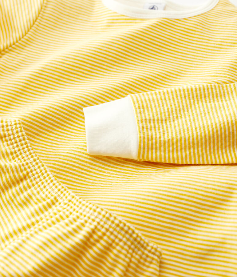 Pijama milrayas amarillo de ni&ntilde;a/ni&ntilde;o de t&uacute;bico de algod&oacute;n org&aacute;nico amarillo/blanco